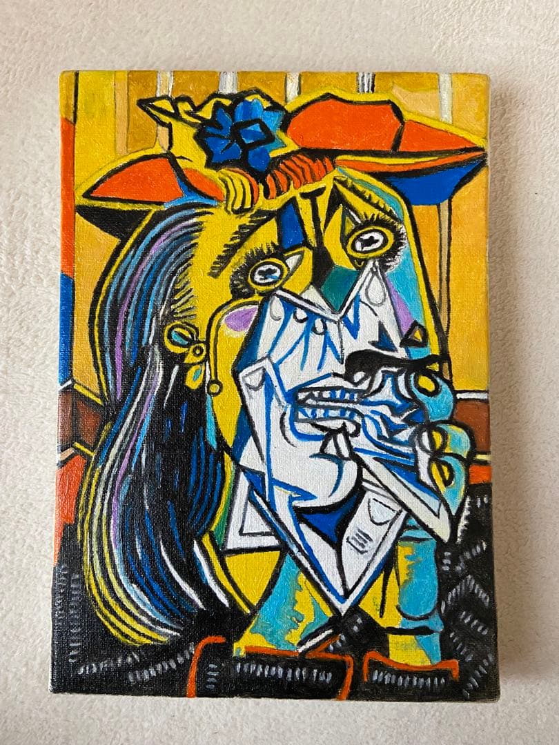 ピカソ　肉筆手描きの油絵模写画　泣く女