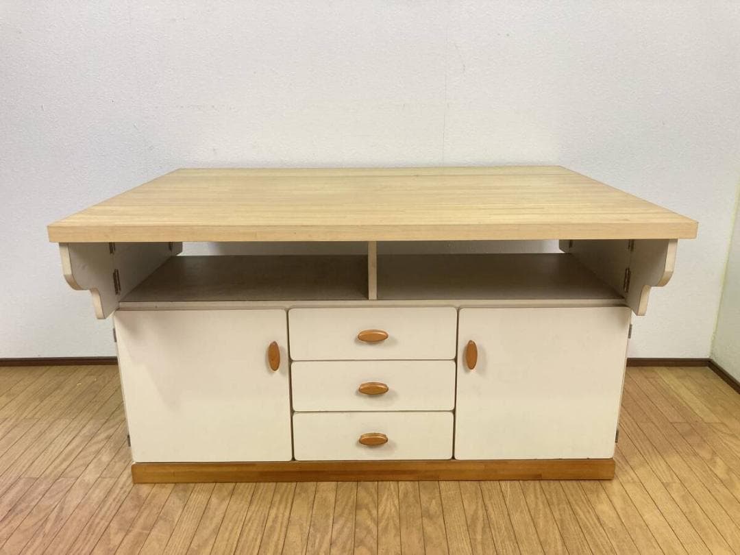 バタフライ式 収納テーブル ダイニングテーブル 作業台 レンジ台 サイドテーブル