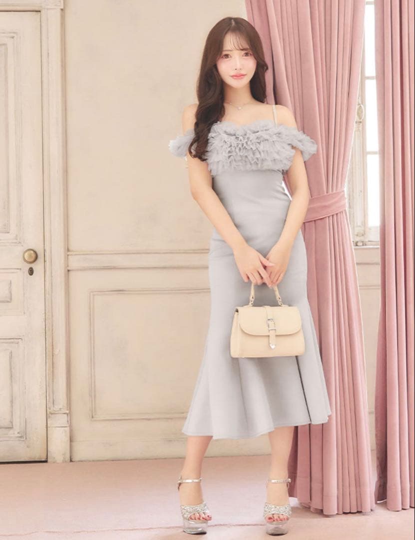 【sifeel/シフィール】ボリュームレースオフショルマーメイドミディアムワンピ