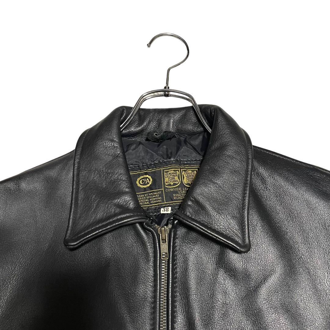 【vintage】牛革 本革 カウハイドレザーシングルライダースジャケット 黒M