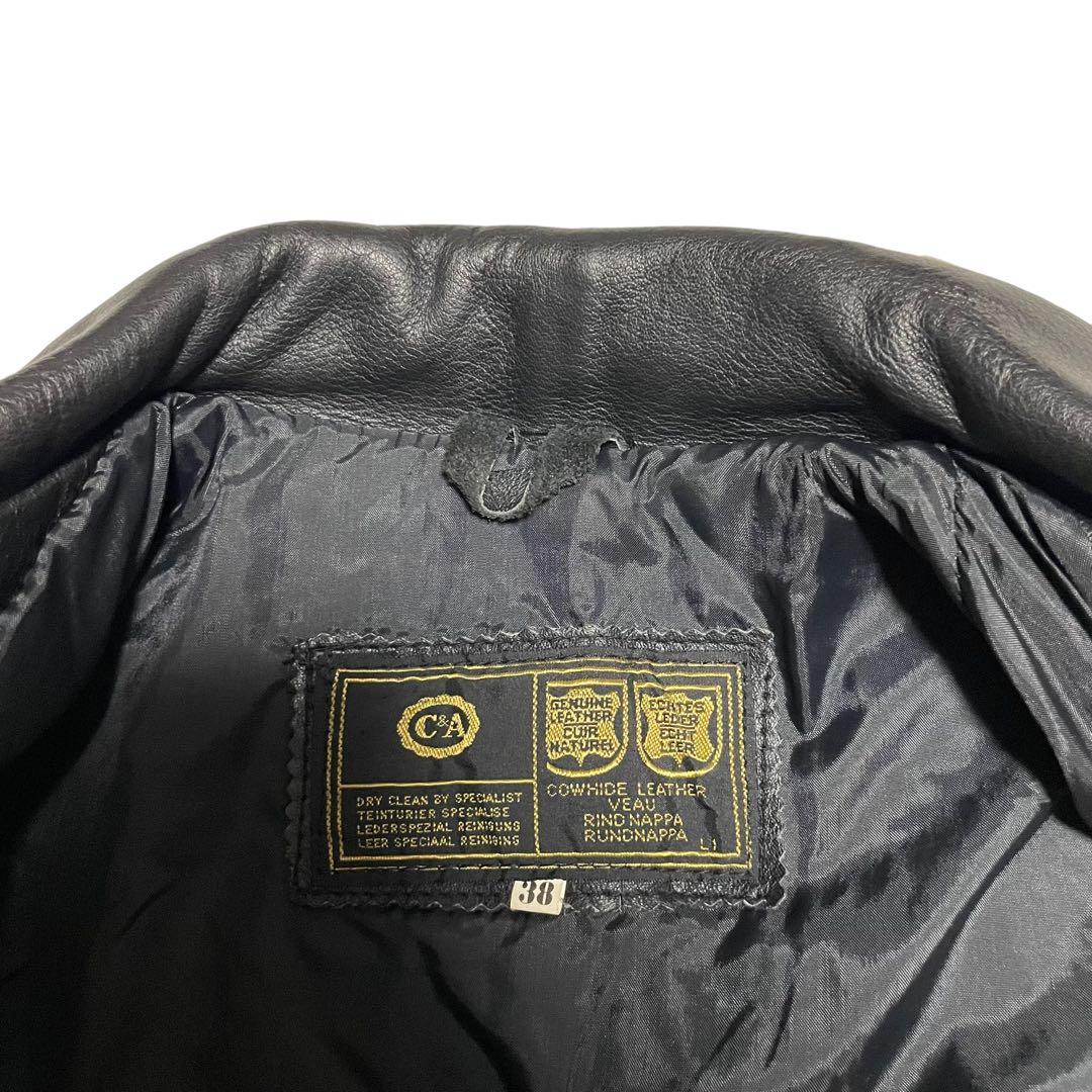 【vintage】牛革 本革 カウハイドレザーシングルライダースジャケット 黒M