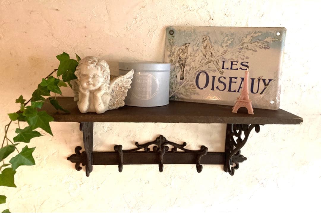 【レア】ヴィンテージ フレンチカントリー　ウォールシェルフ　フック付き