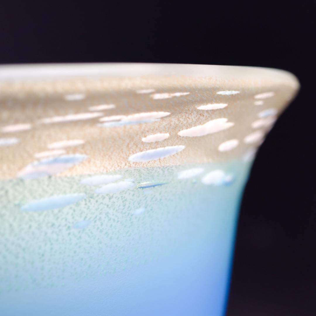 黒木国昭 アートガラス マリンブルーボウル 21cm 栞 箱付 美品