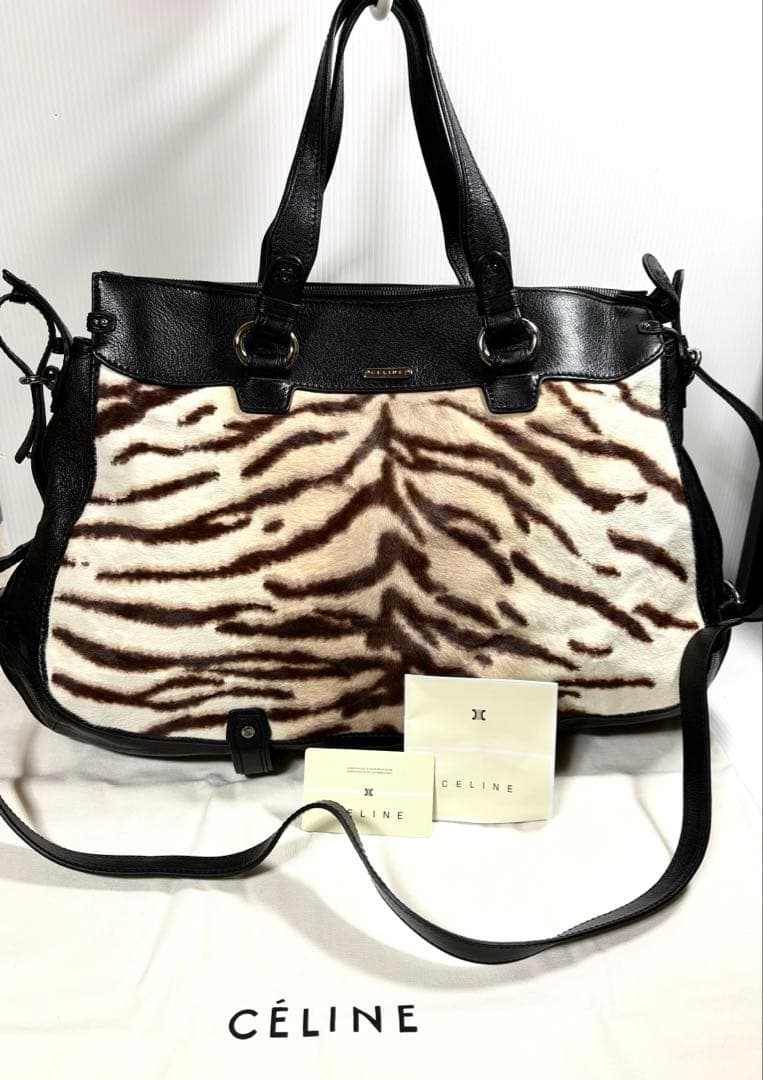 未使用近■ セリーヌ CELINE ハラコ2way アニマル柄 バッグ