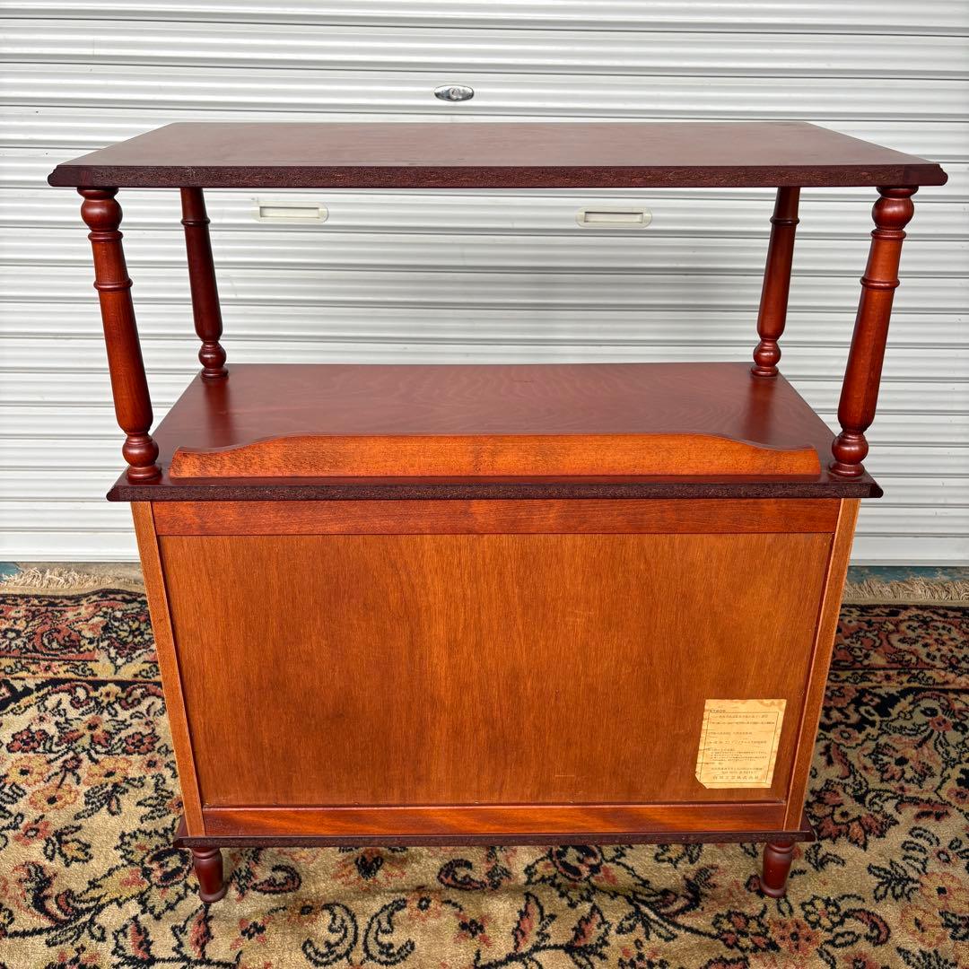 四国工芸　木製電話台・ファックス台 2段式 ブラウン ガラス棚 シコークラフト