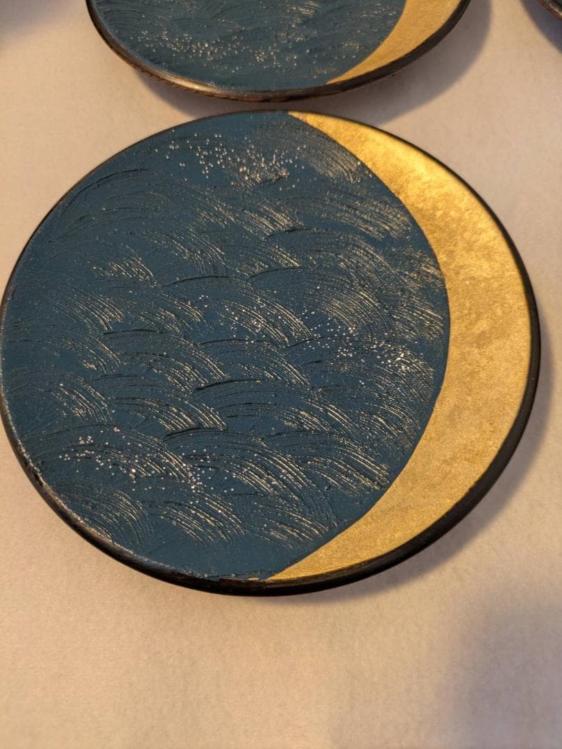 吉田華正作　漆器　蒔絵　銘々皿　ブルームーン　新品２箱４枚セット