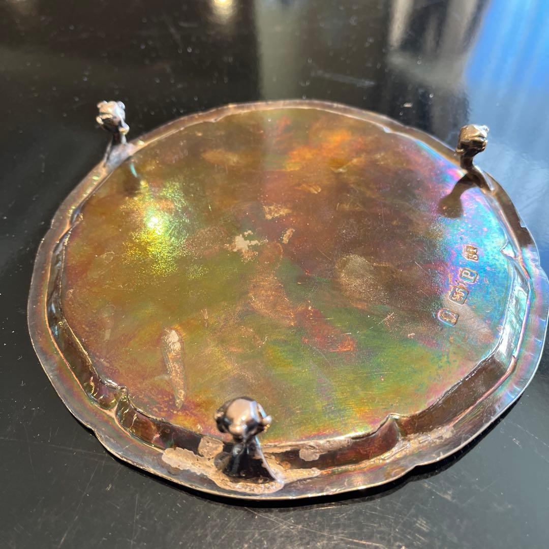 アンティーク　純銀　足付きトレイ