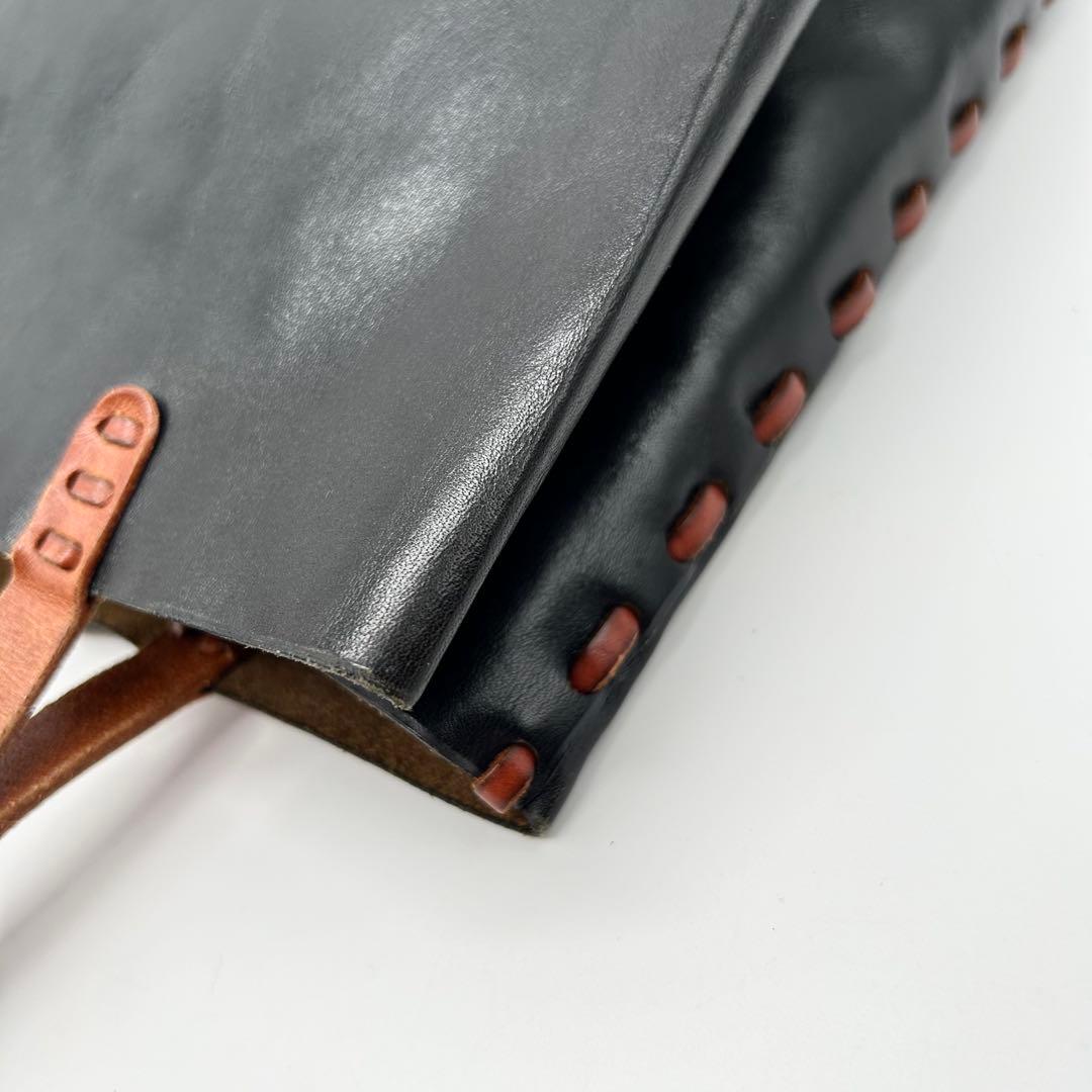 美品 アンリークイール Henry Cuir ハンドバッグ　犬 刺繍 黒