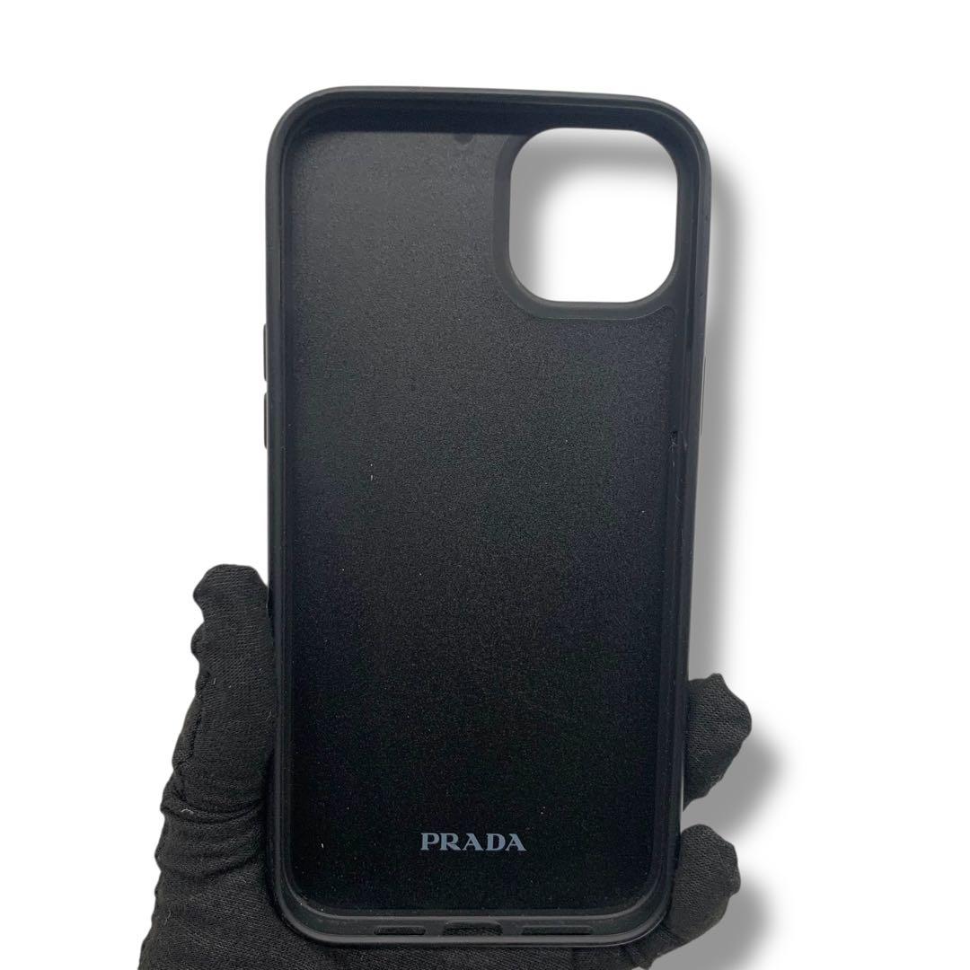 PRADA ブラック レザー iPhone用ケース　三角ロゴ