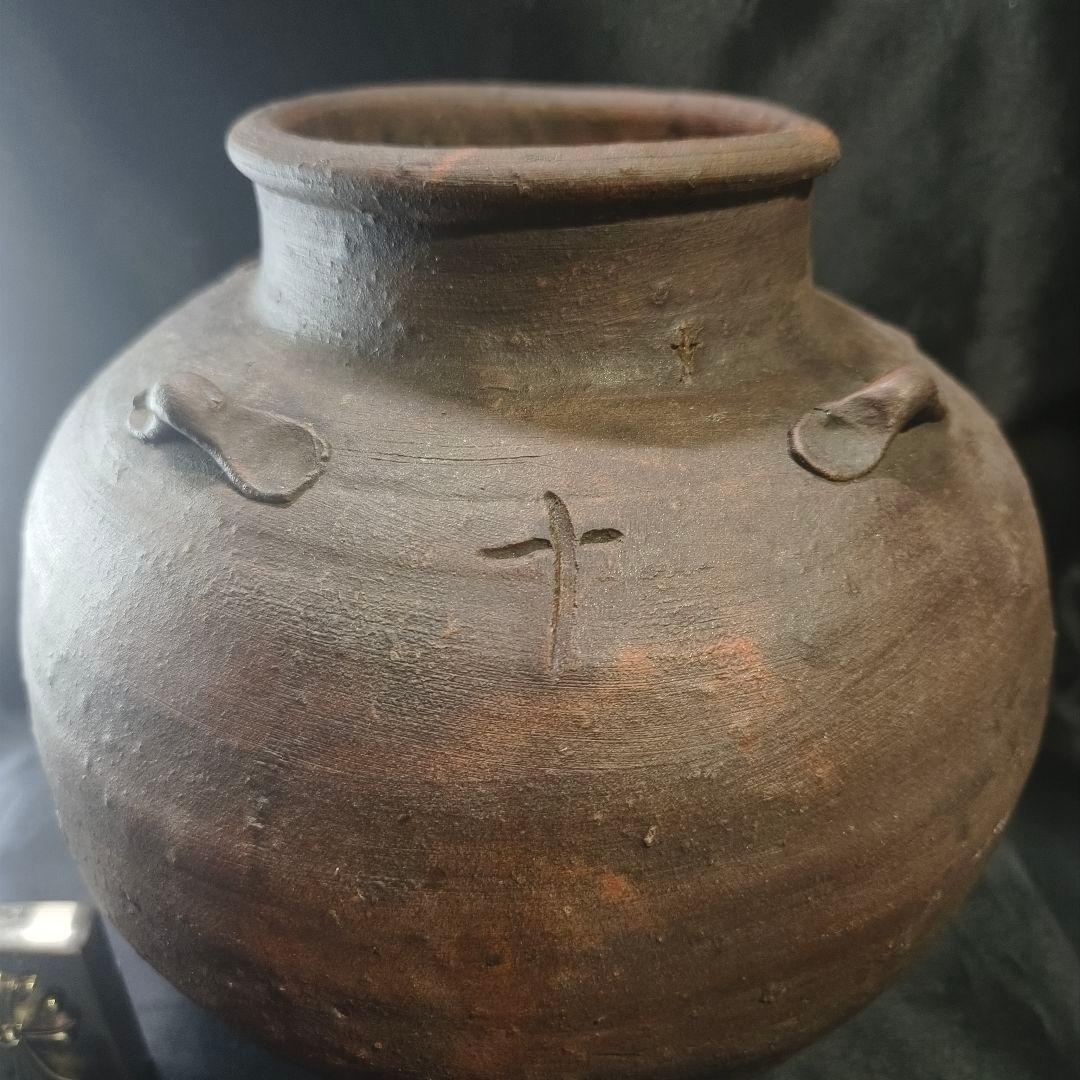 古備前 四耳壺 窯記し 素焼 在銘 桃山時代 古美術品 置物 コレクター放出美品