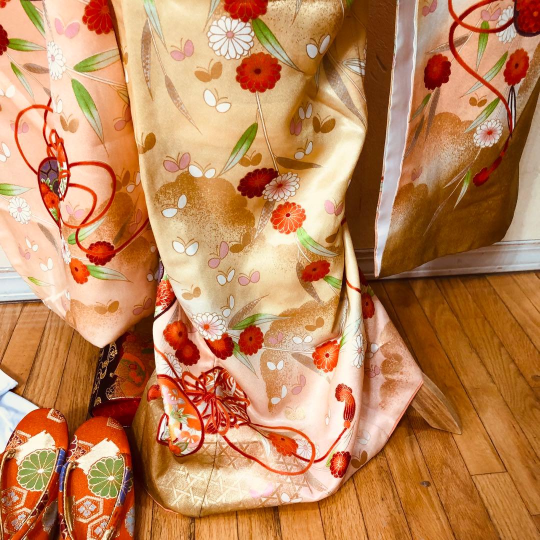 七五三7歳❣️可愛い桃色暈し太鼓菊金彩煌びやか極めてる❣️完全フルセット秀品