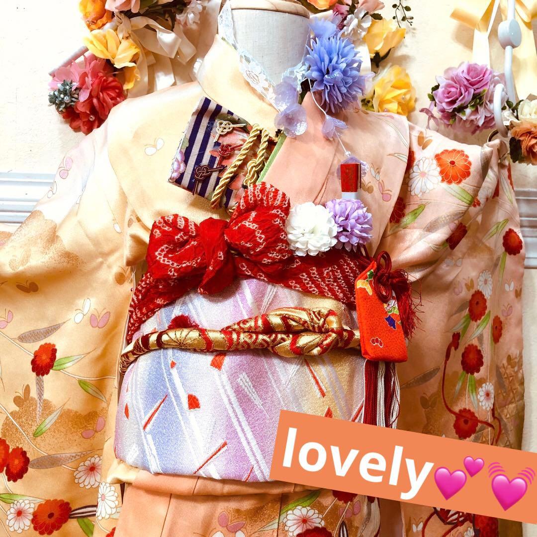 七五三7歳❣️可愛い桃色暈し太鼓菊金彩煌びやか極めてる❣️完全フルセット秀品