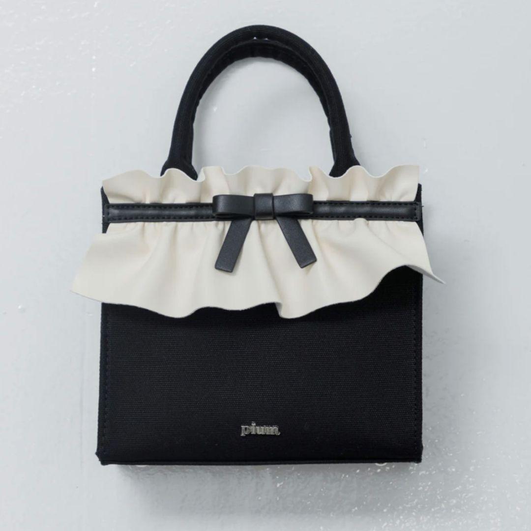 pium フリルリボンスクエアミニトートバッグ ブラック