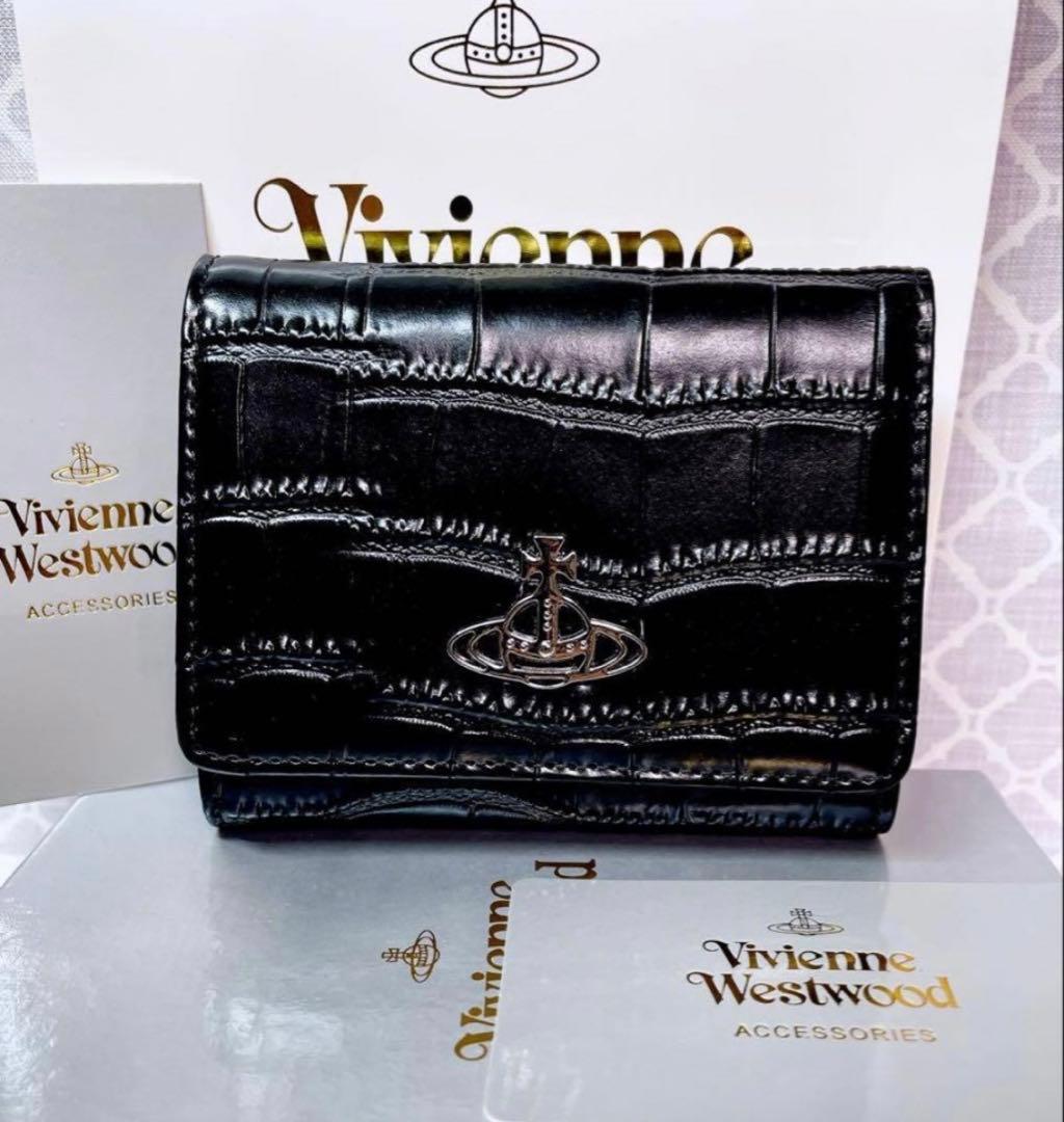 【新作☆内側に素敵な柄】新品 ヴィヴィアン・ウエストウッド 三折財布 ブラック