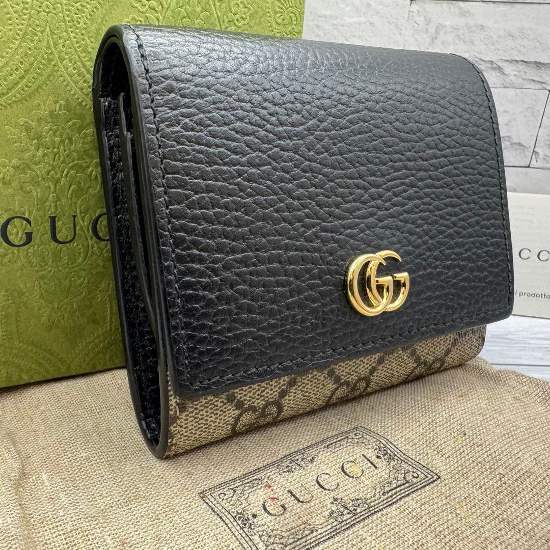 【極美品】GUCCI 二つ折り財布 GG柄 スプリーム マーモント ブラック