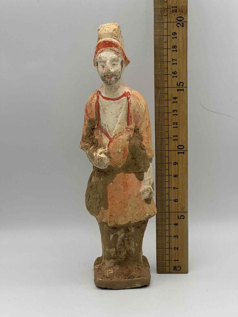 唐時代　加彩胡人　陶俑彩絵　陶俑極上品　【旧家旧蔵】唐物(A-36)