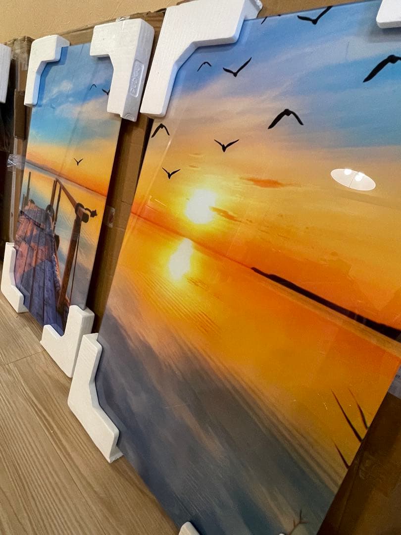 新品　ガラス　壁掛け　アートパネル ポスター　3PCSセット 自然風景　絵画