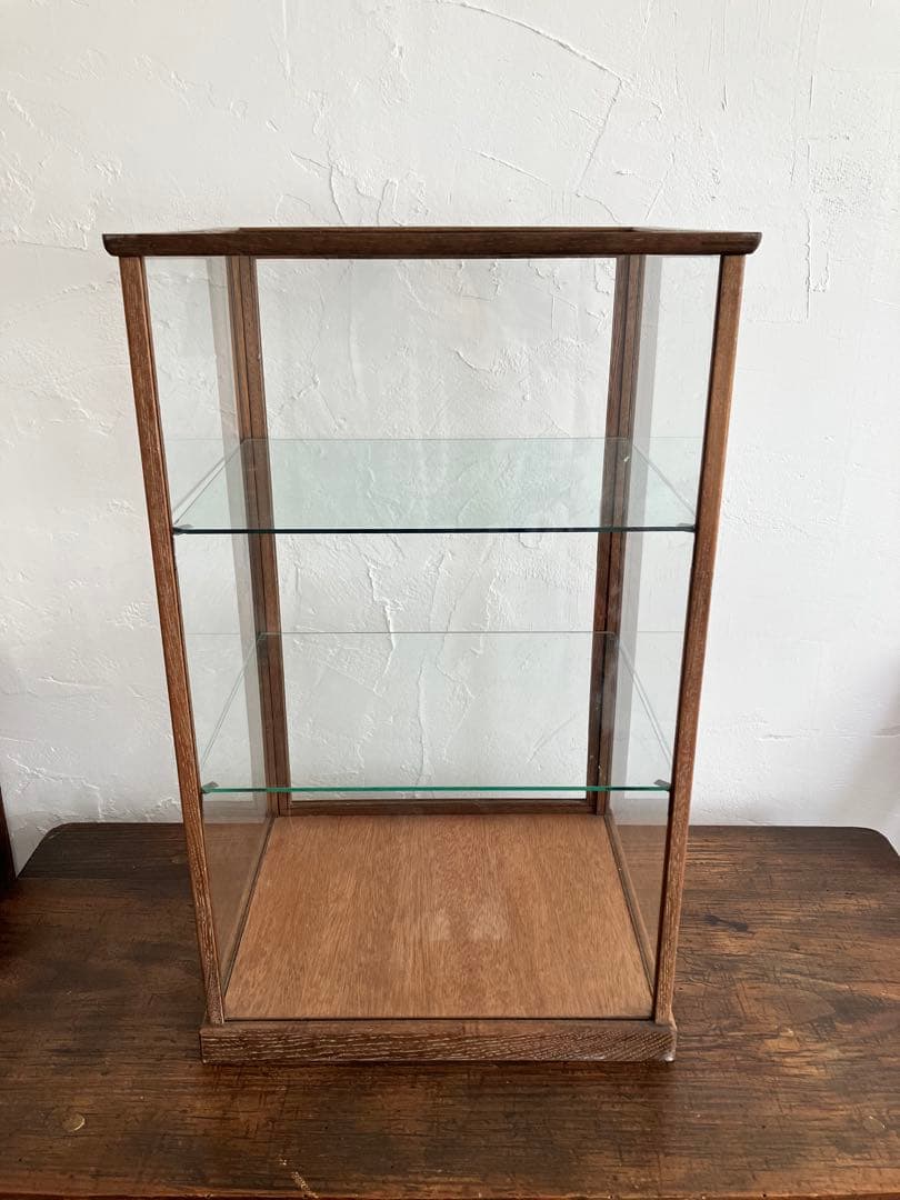 【引取限定】古い木枠のガラスケース 3段ショーケース 木製コレクションケース