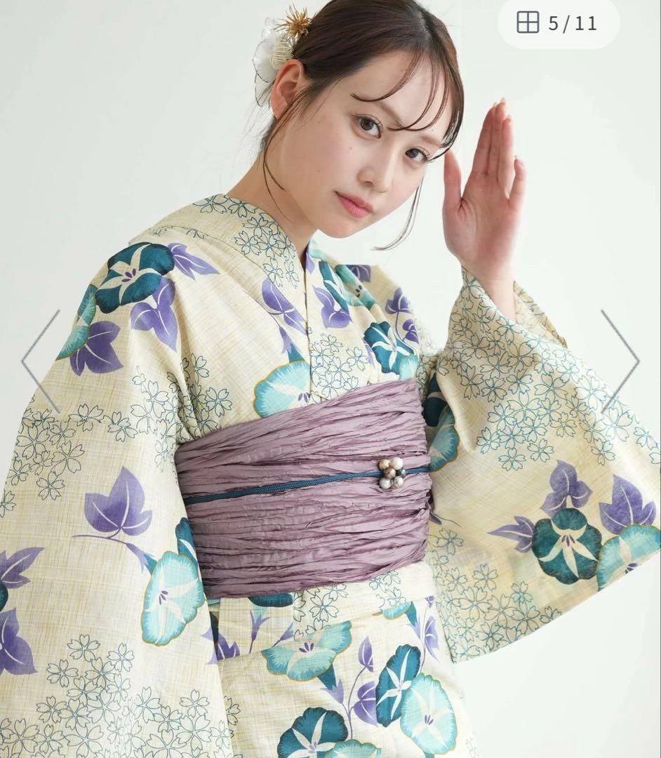 utatane 綿麻 ゆかた フリーサイズ 水色の朝顔、下駄付き