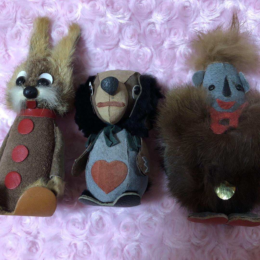 ☆希少☆１点もの☆アンティーク毛皮ぬいぐるみ３体セット