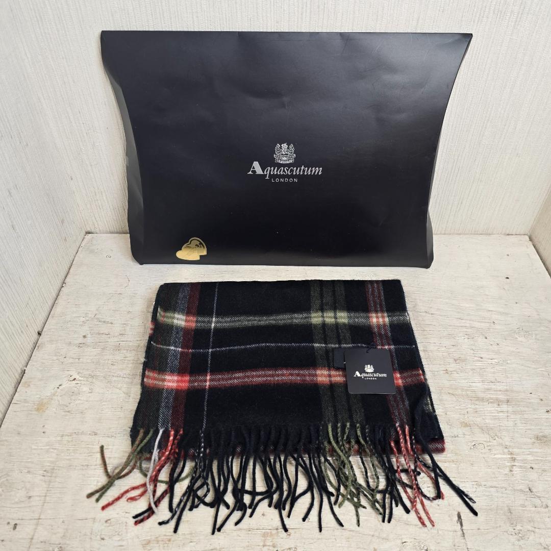 i【 新品未使用 】 マフラー Aquascutum タグ付き カシミア100％