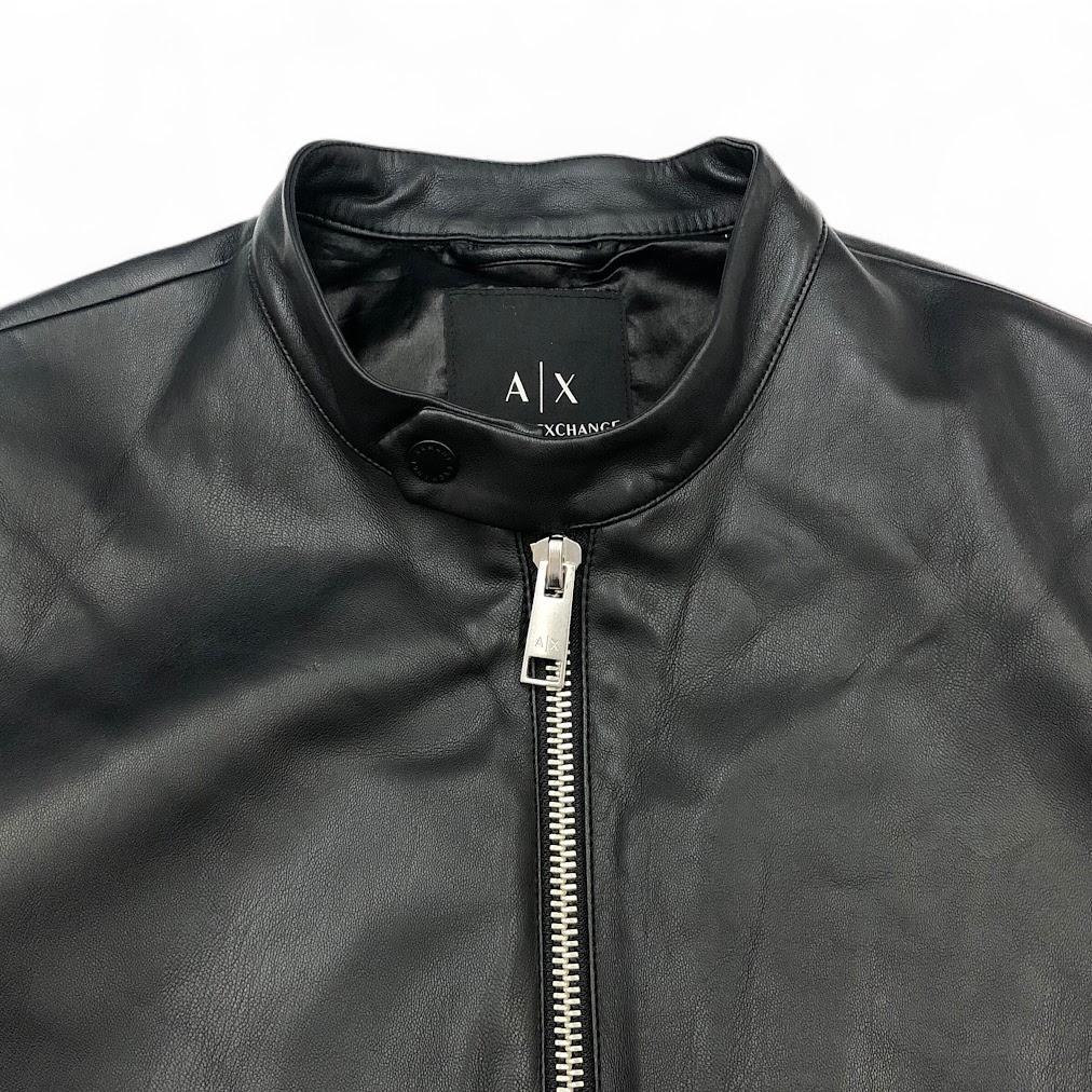 美品 アルマーニ エクスチェンジ フェイクレザー シングルライダース ジャケット
