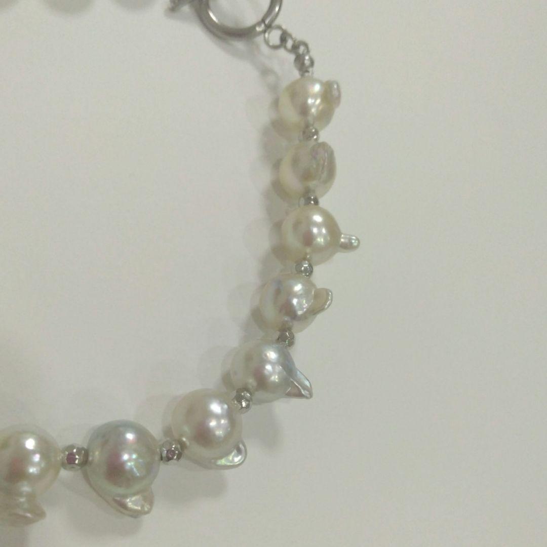 たっかー、あこや真珠羽珠、無調色ホワイト系、ツノツノマンテルブレスレット