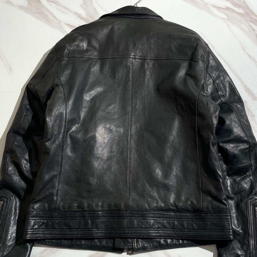 希少サイズ☆バーバリーブラックレーベル ライダース レザージャケット LL