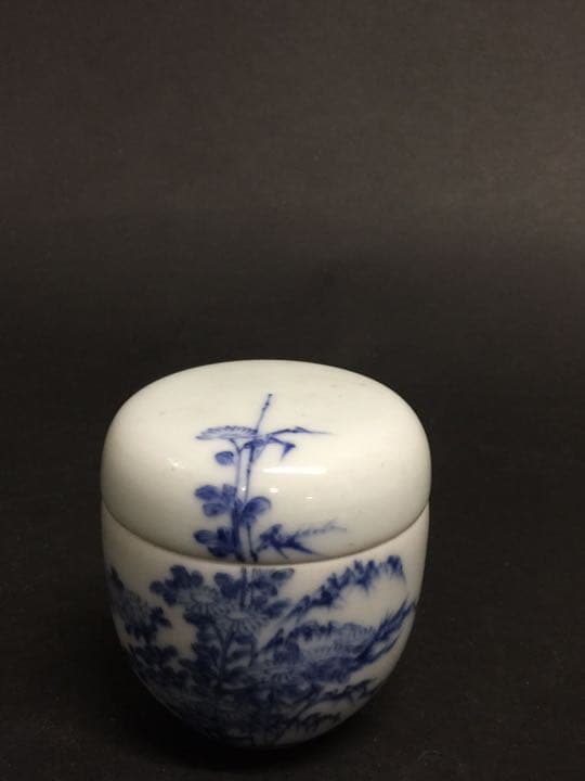 清時代 染付棗  青花茶器 茶道 中国古玩時代もの