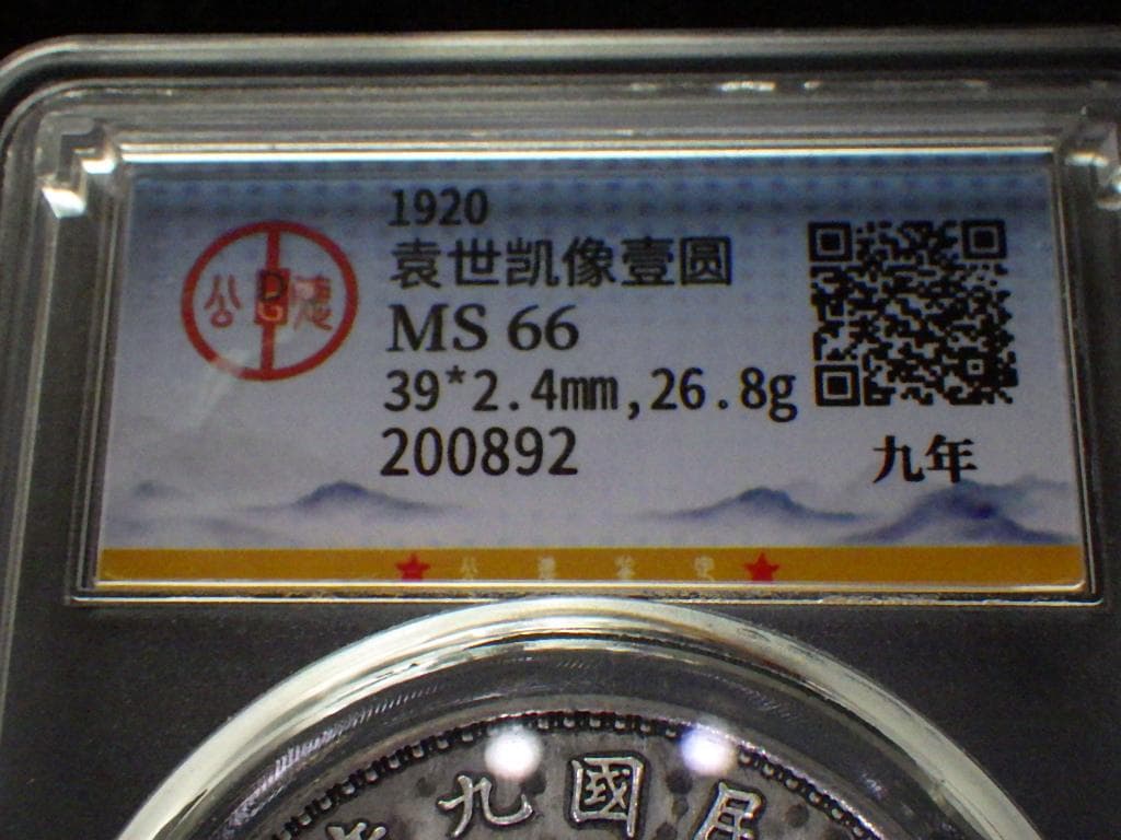 中華民国九造年 袁世凱壹圓銀貨【GDCA鑑定保証品】Ｍ24062403
