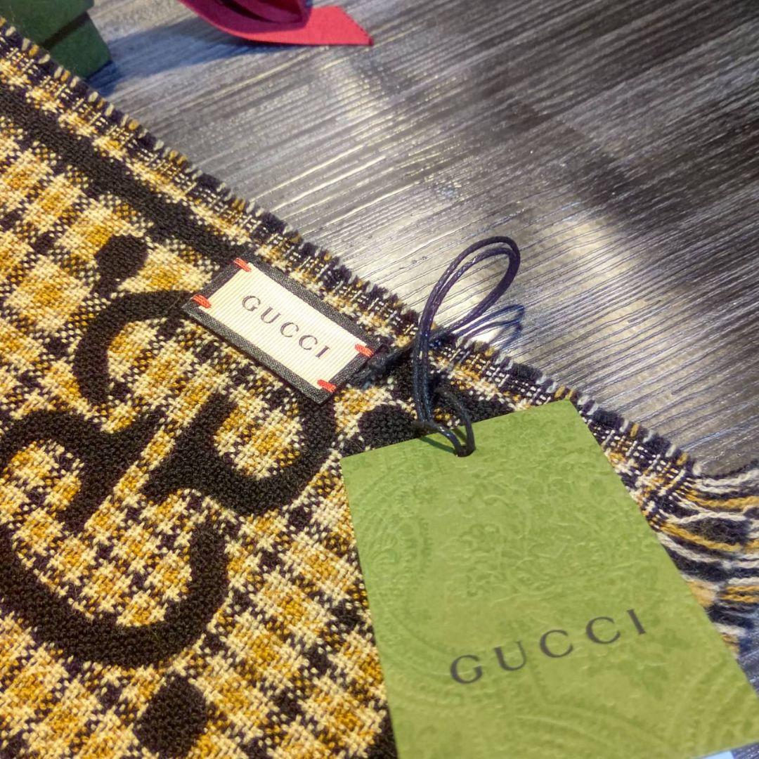 ❤新品箱袋付き❤最高級ウール❤GUCCI ジャカード マフラー❤黒&ブラウン❤