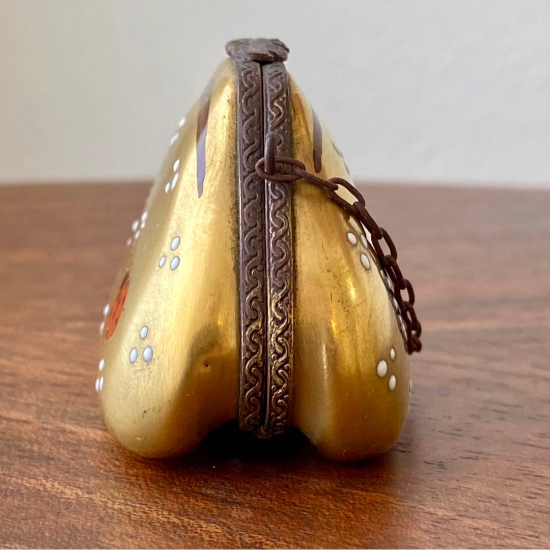 フランス製 ヴィンテージ リモージュボックス バッグ 蝶 てんとう虫 手描 金彩