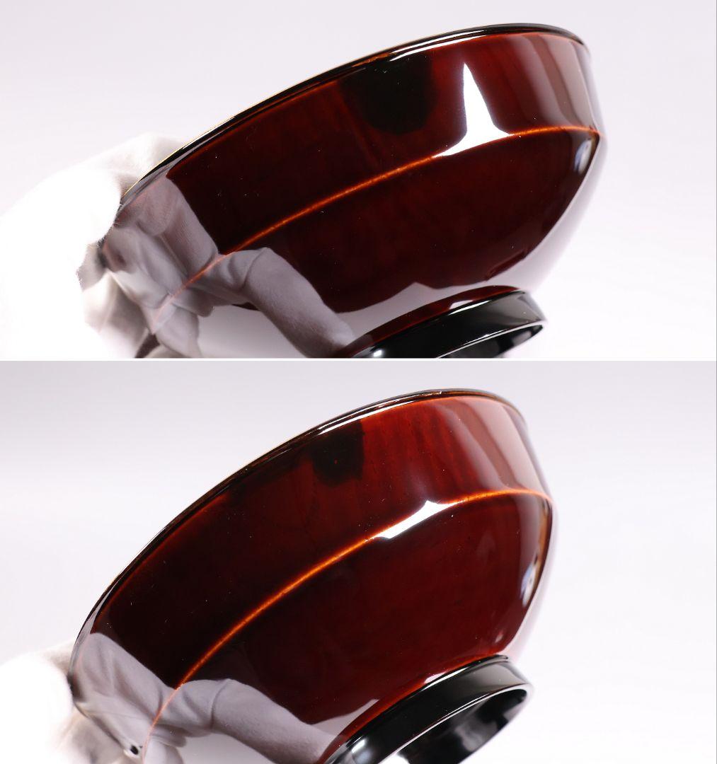 【CM376】大正期 月と松 飛翔鶴 金蒔絵 欅地溜塗 黒塗 椀二客 木製漆器