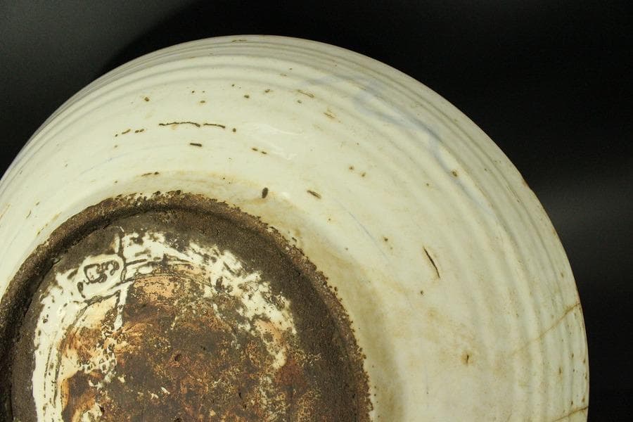 中国美術 青花 呉須 古染付 帆船図 大皿 φ47cm 明 貿易船(LC647)