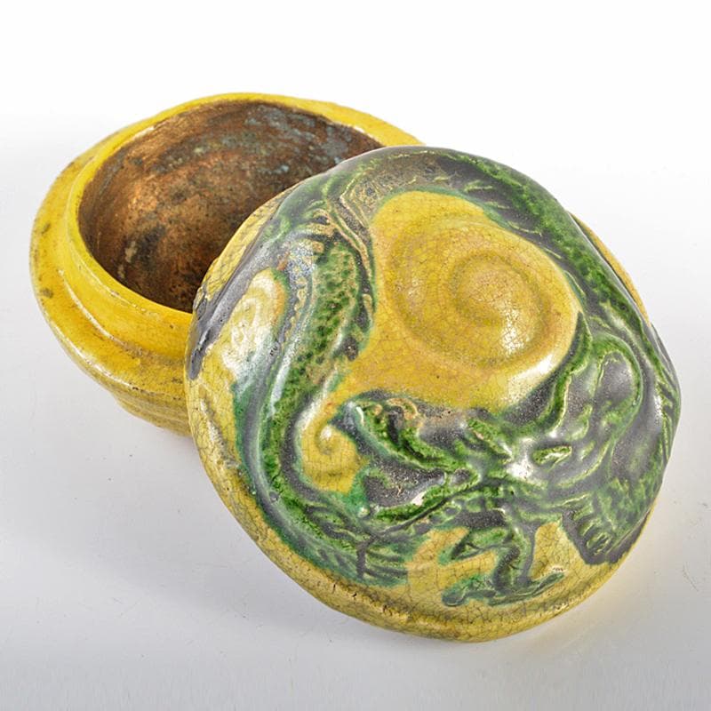 茶道具　京焼　黄交趾　龍文　香合　楽銘　C　R6318B