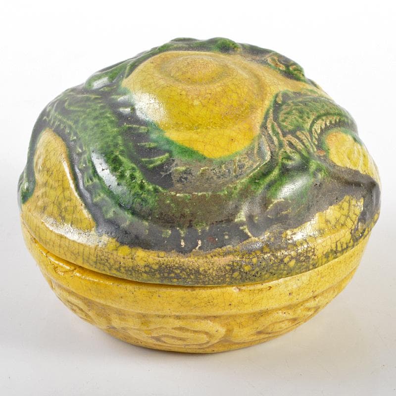 茶道具　京焼　黄交趾　龍文　香合　楽銘　C　R6318B