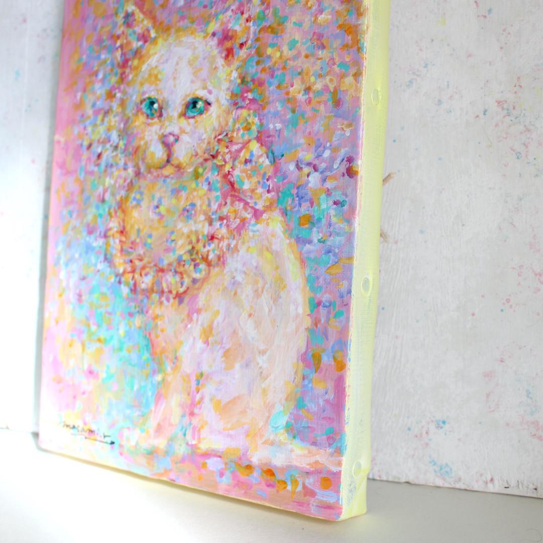 「白猫」アクリル画 原画 SM キャンバス 額なし インテリアアート