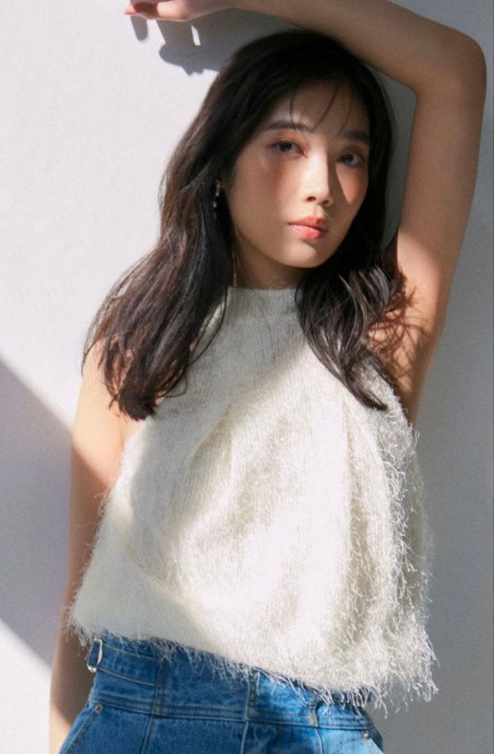 【FRAY I.D】フリンジジャガードホルタートップス