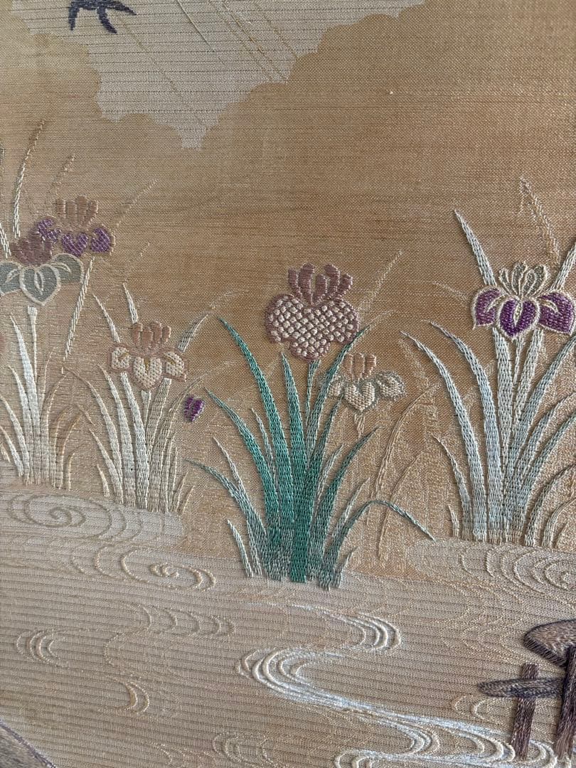 刺繍　屏風間仕切り　パーテーション　菖蒲（あやめ）八つ橋（やつはし）　つばめ