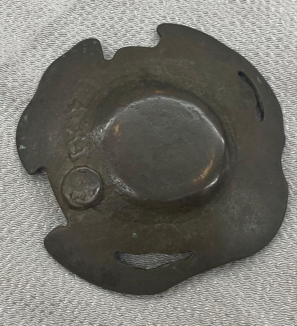 B419b「古代瓦 茶托 5枚」龍雲堂造(蓋裏書付有)平安　銅製　茶道具