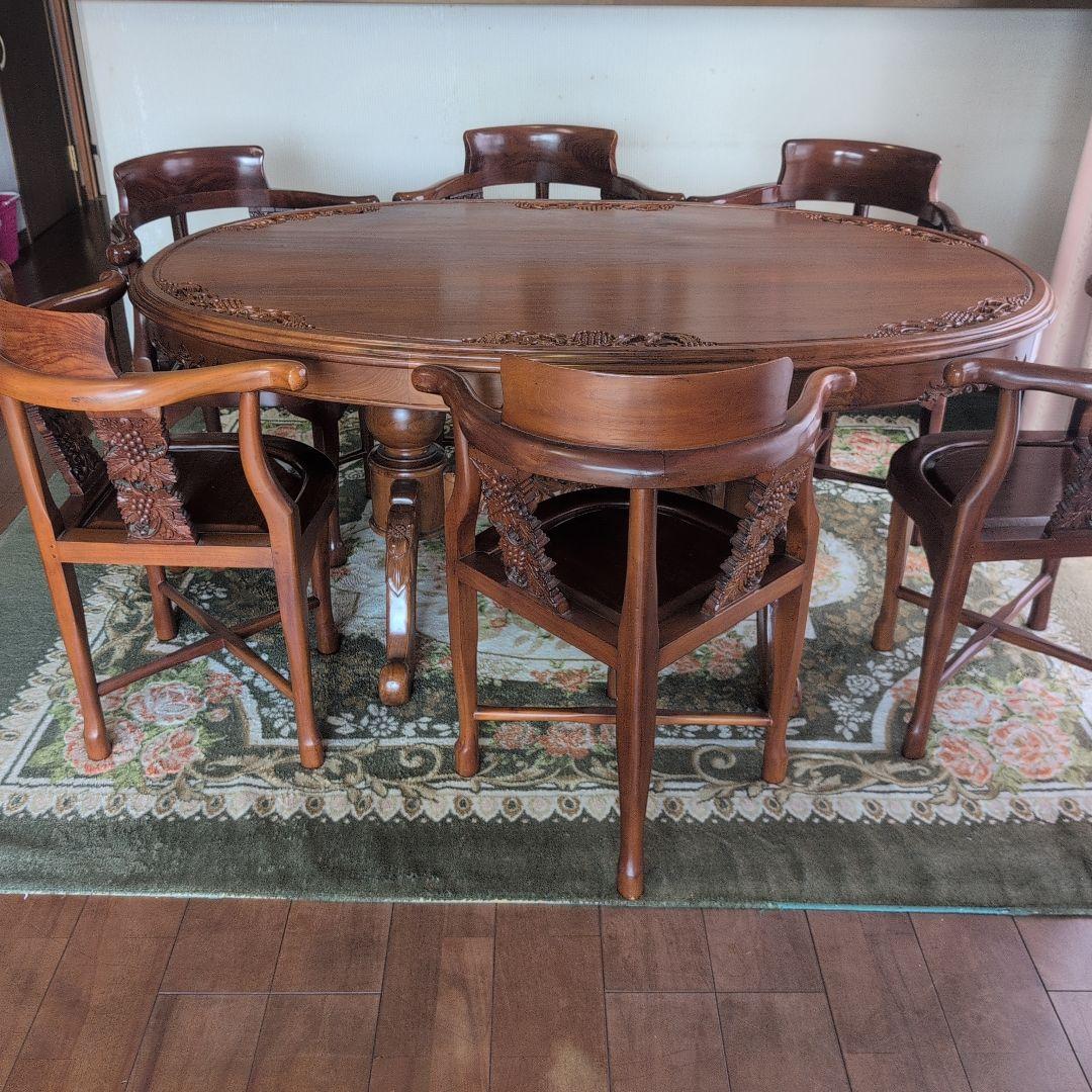 木製楕円形ダイニングテーブルセット