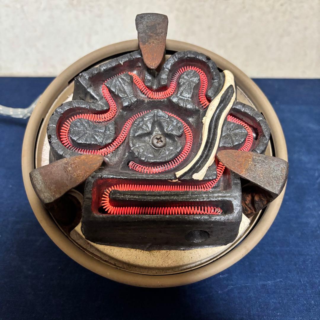 人間国宝敬典造/風炉/茶釜/電熱器/唐銅鬼面風炉釜/野々田製電熱器/敷板/茶道具