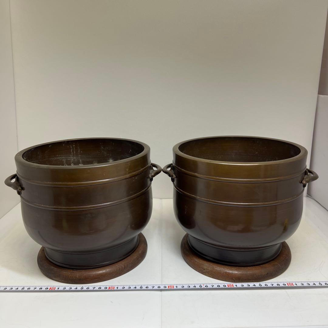 金谷五郎三郎　宣徳銅　火鉢一対　共箱　7504g 東Y8-0108①トヒチサ