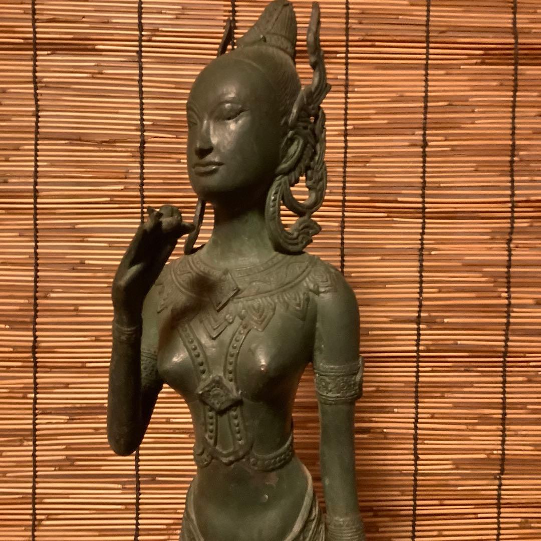 古玩・ビルマ期「女神像」土着信仰・ミャンマー・ダーミカラマ・ビルマ寺院・唐金