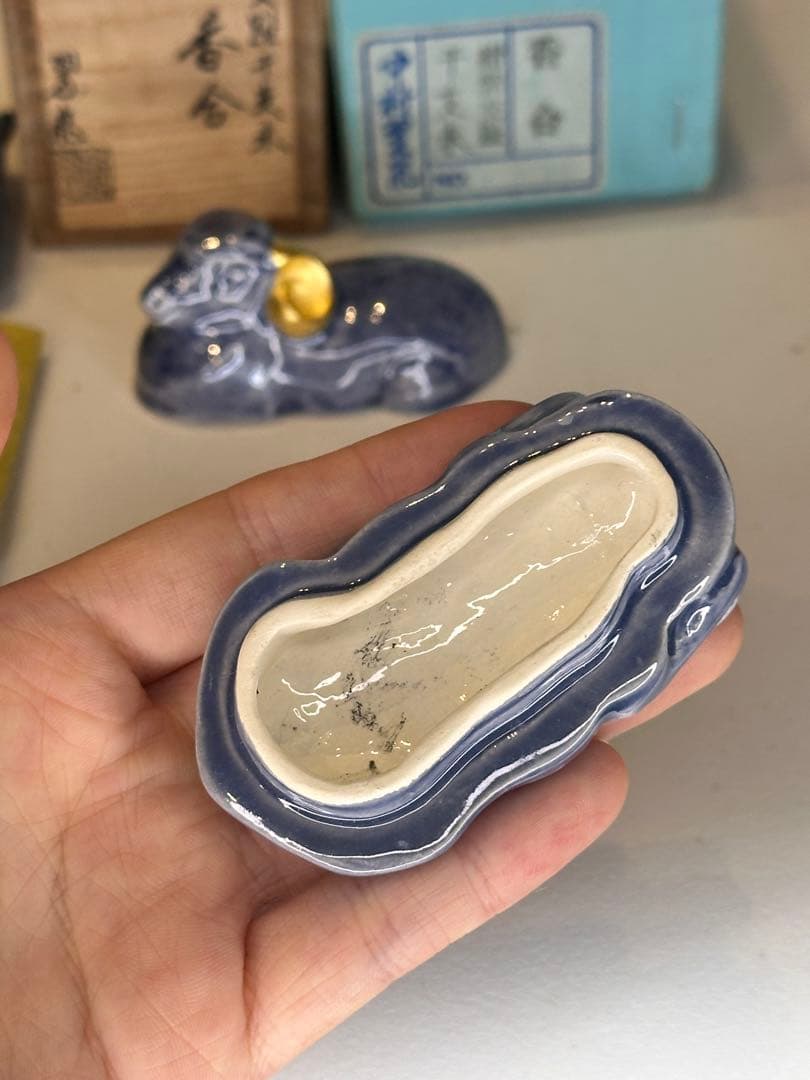 京焼 中村翠嵐 交趾 干支未 羊香合 金彩耳 共箱付 共布付 美品