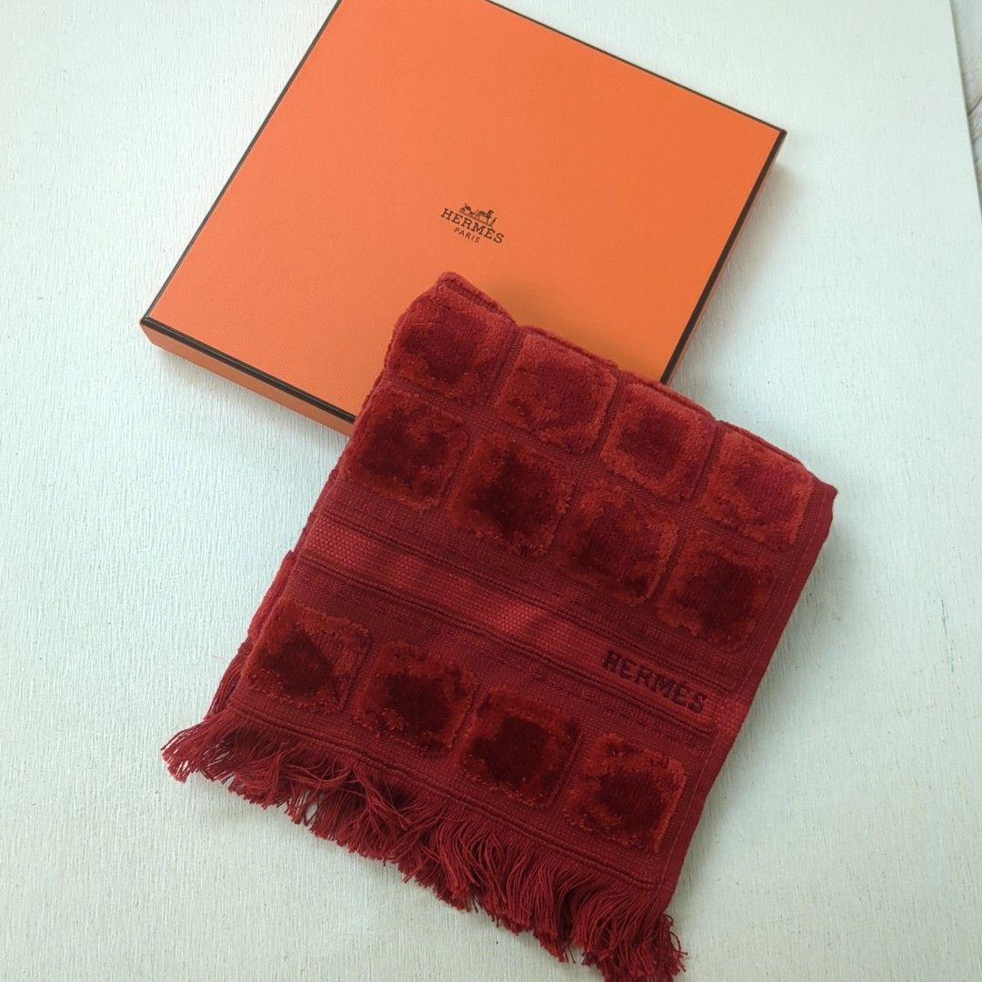 HERMES エルメス タオルハンカチ 100 %コットン レッド ベルギー製