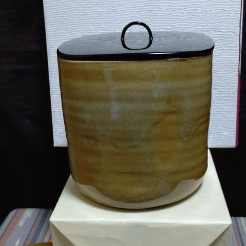 茶道具、水指、高取釉四方、雄斉作、こま33番