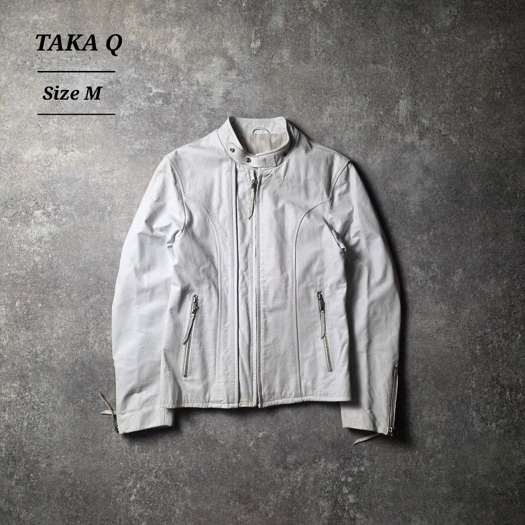 激レアTAKAQシングルライダースレザージャケット牛革短丈ユニセックスホワイトМ