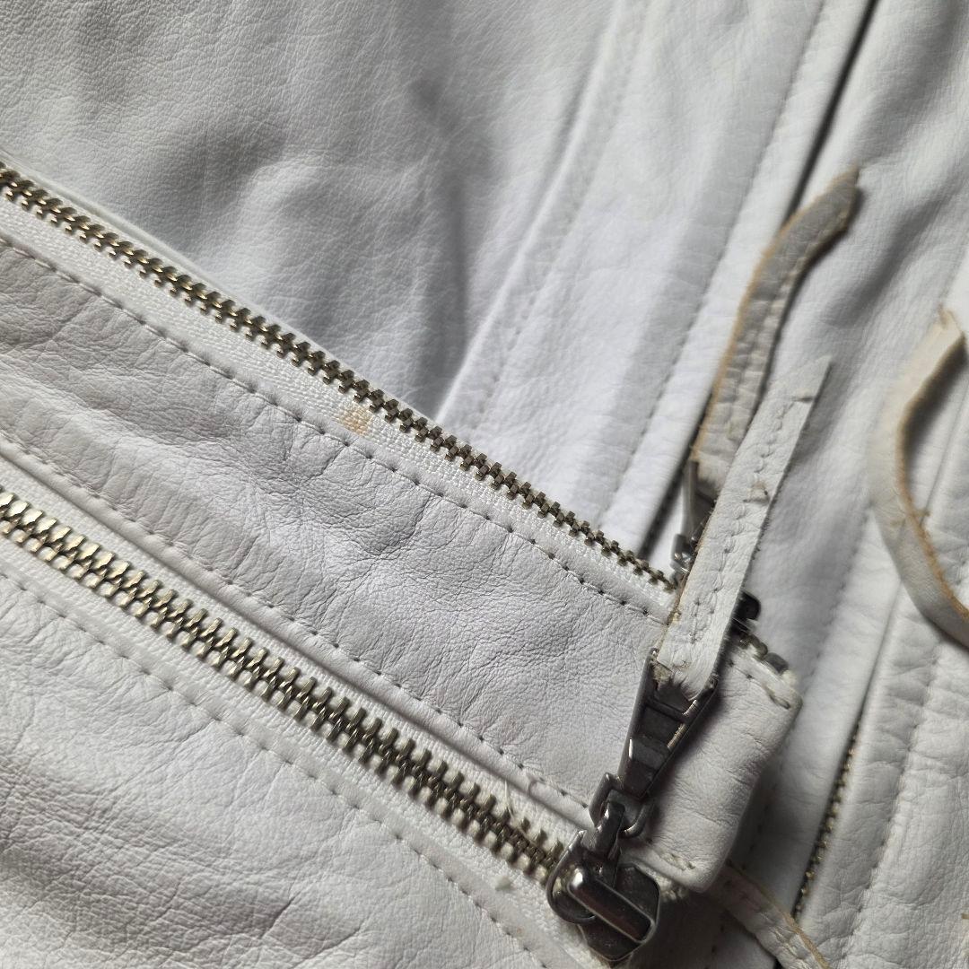 激レアTAKAQシングルライダースレザージャケット牛革短丈ユニセックスホワイトМ