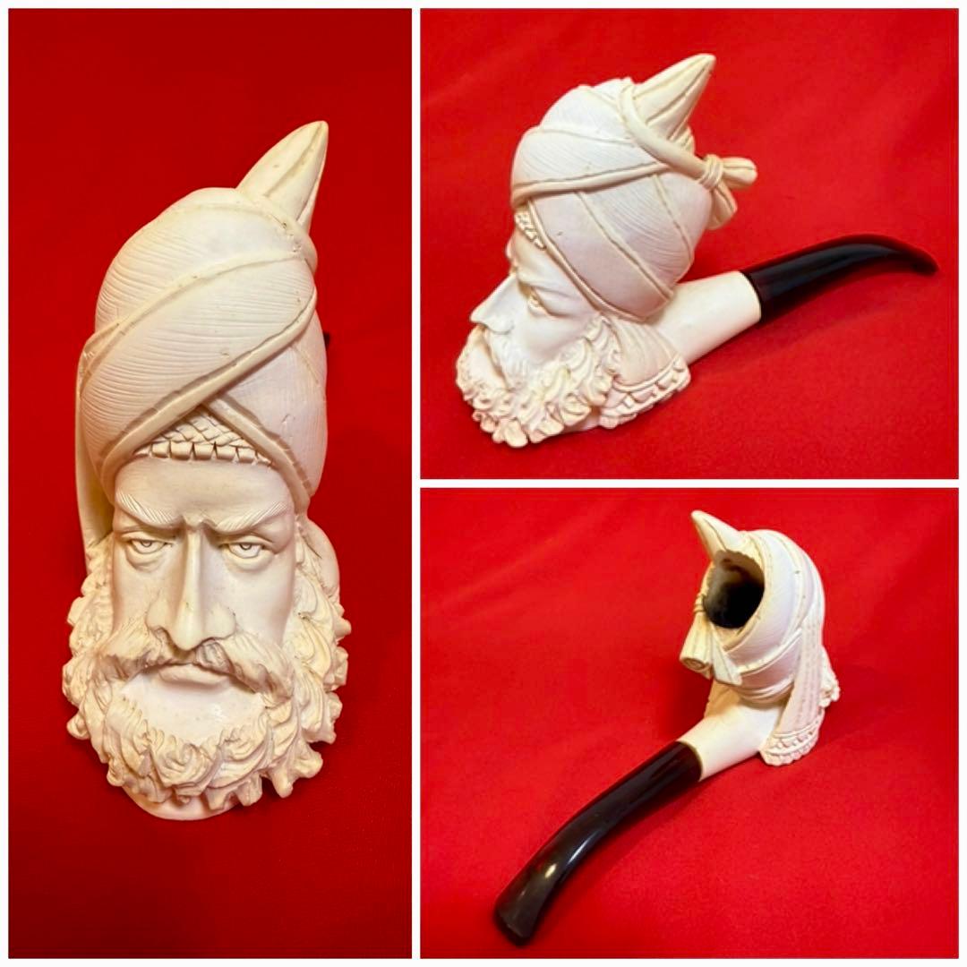 メシャムパイプ ★☆ 海泡石 彫刻 人面 トルコパイプ トルコ 喫煙具 人面彫刻